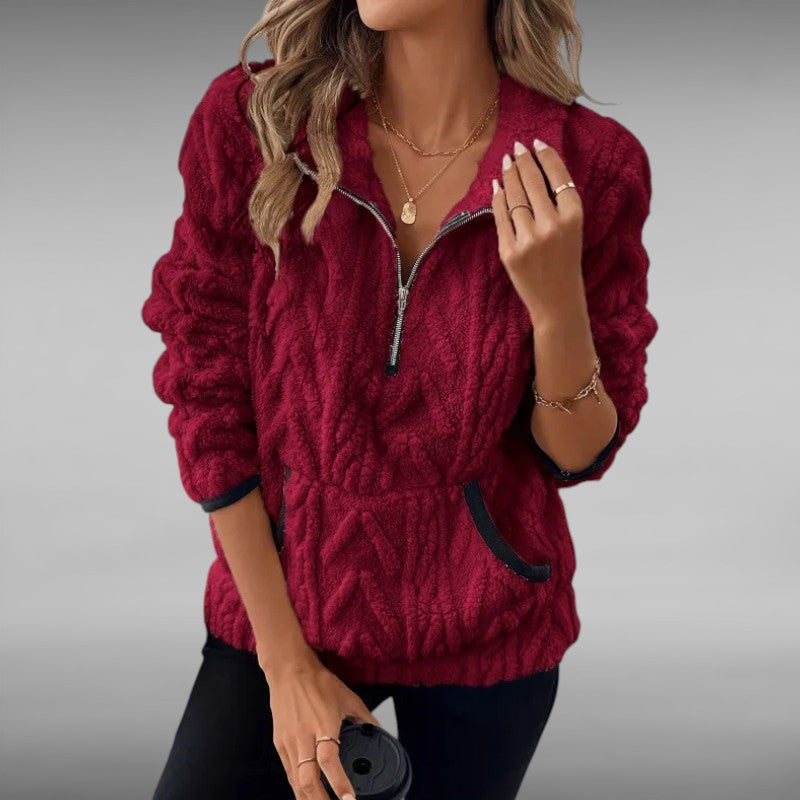 Agnes™ | Teddy-fleece half-zip genser med kengurulomme