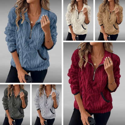Agnes™ | Teddy-fleece half-zip genser med kengurulomme